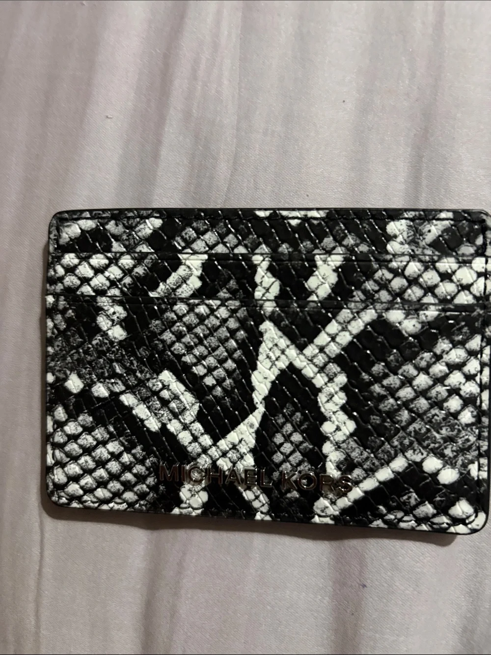 Michael Kors Black and White Snake-Print Card Case